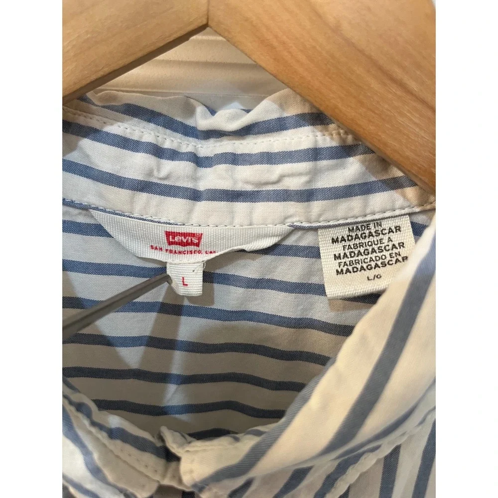 Levis Womens Blue White Striped Sleeveless Button Down Shirt Large